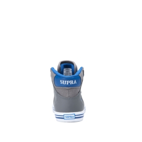 Kids Supra High Top Shoes VAIDER Grey/Blue Flame/white | AU-75987